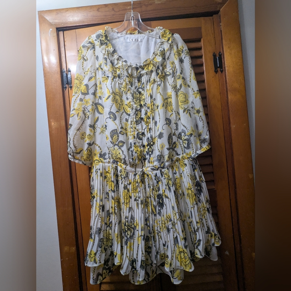 CC Club Floral Yellow and Gray Dress S